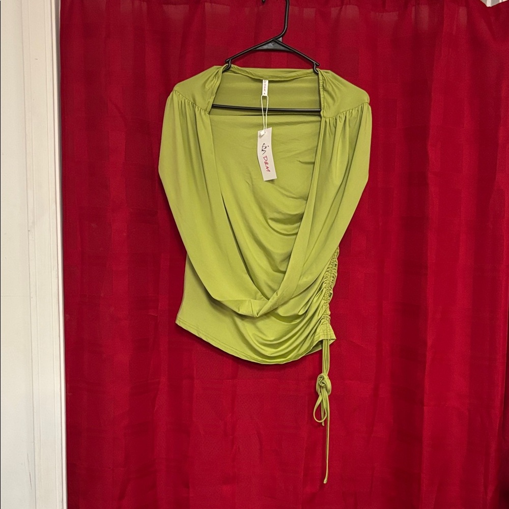 Chic Olive Women's Blouse with Draped Front
